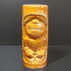 Vintage Mid-Century‎ Tiki Mug God Guardian Brown glaze 6.38 inch tall